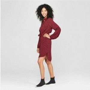 Burgundy Animal Print Belt Long Sleeve-79-120